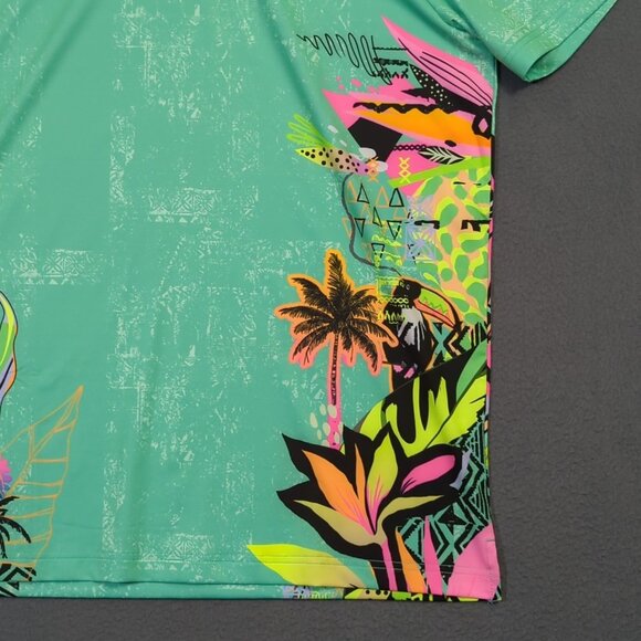 Sunday Swagger Polo Shirt Men's L Green Neon Tropical Pattern Short Sleeve Golf - Picture 4 of 11